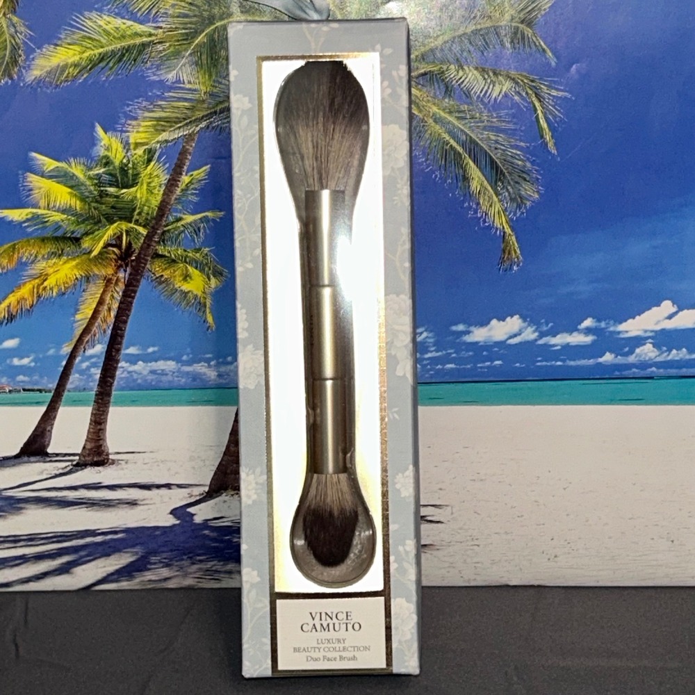Vince Camuto Luxury Beauty Collection Duo Face Brush Silver Wood New